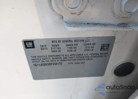 2013 Chevrolet Malibu 2Lz from USA, damaged, VIN 1G11J5SX3DF256170